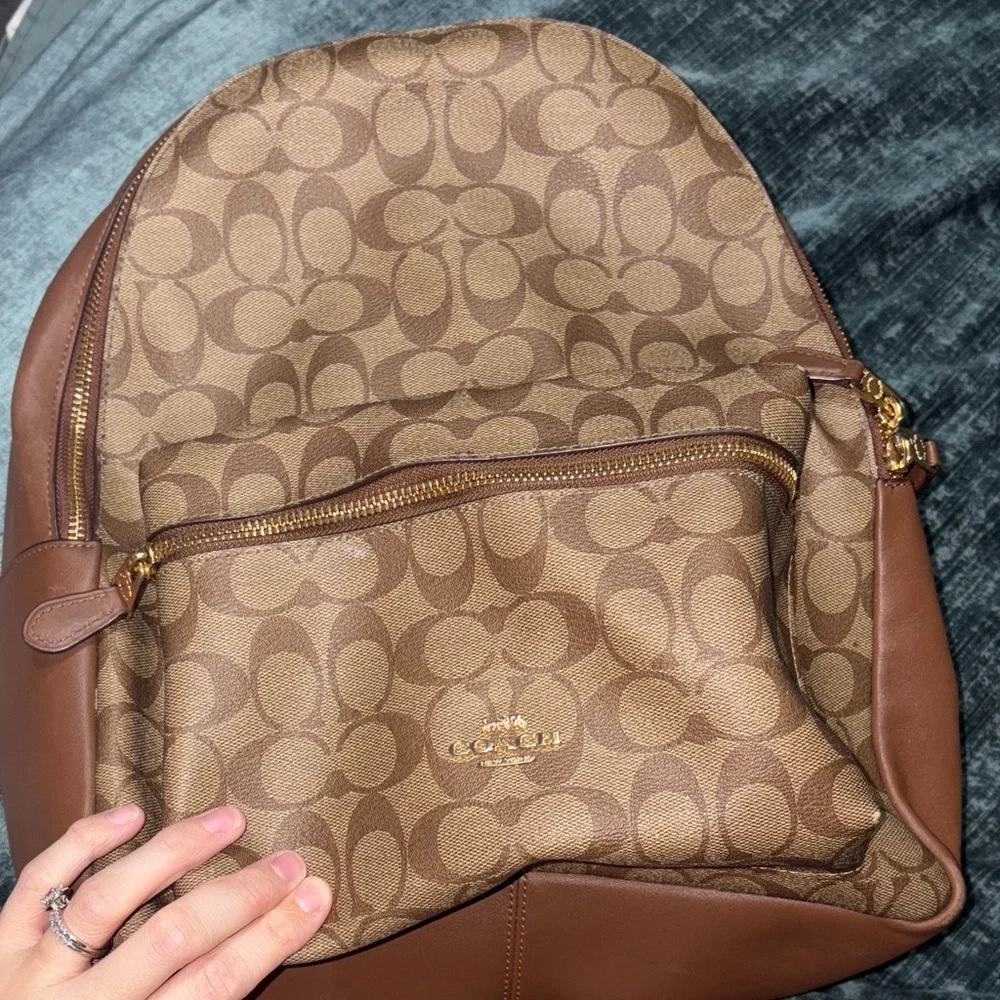 Coach Tan and Brown Signature Backpack - Picture 4 of 6